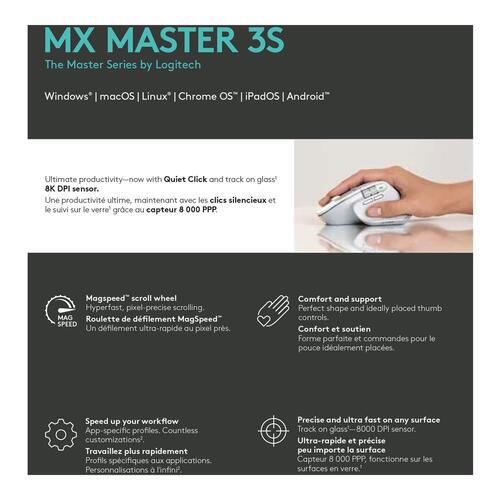 Trådløs mus Logitech MX Master 3S – bleg grå