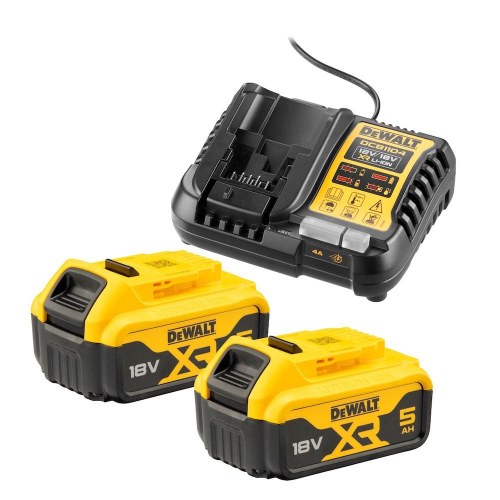 Batteri og lader - DeWalt 18V XR startsæt med 2×5 Ah (DCB1104P2-QW)