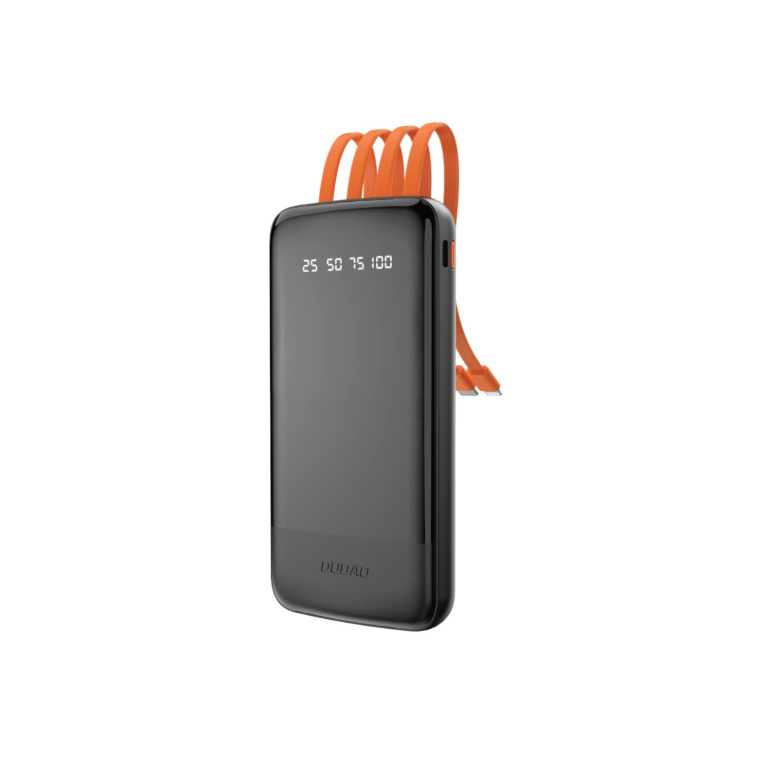 DUDAO K6Pro Universal Powerbank med 4 forskellige stiktyper. 10.000 mAh. Sort.