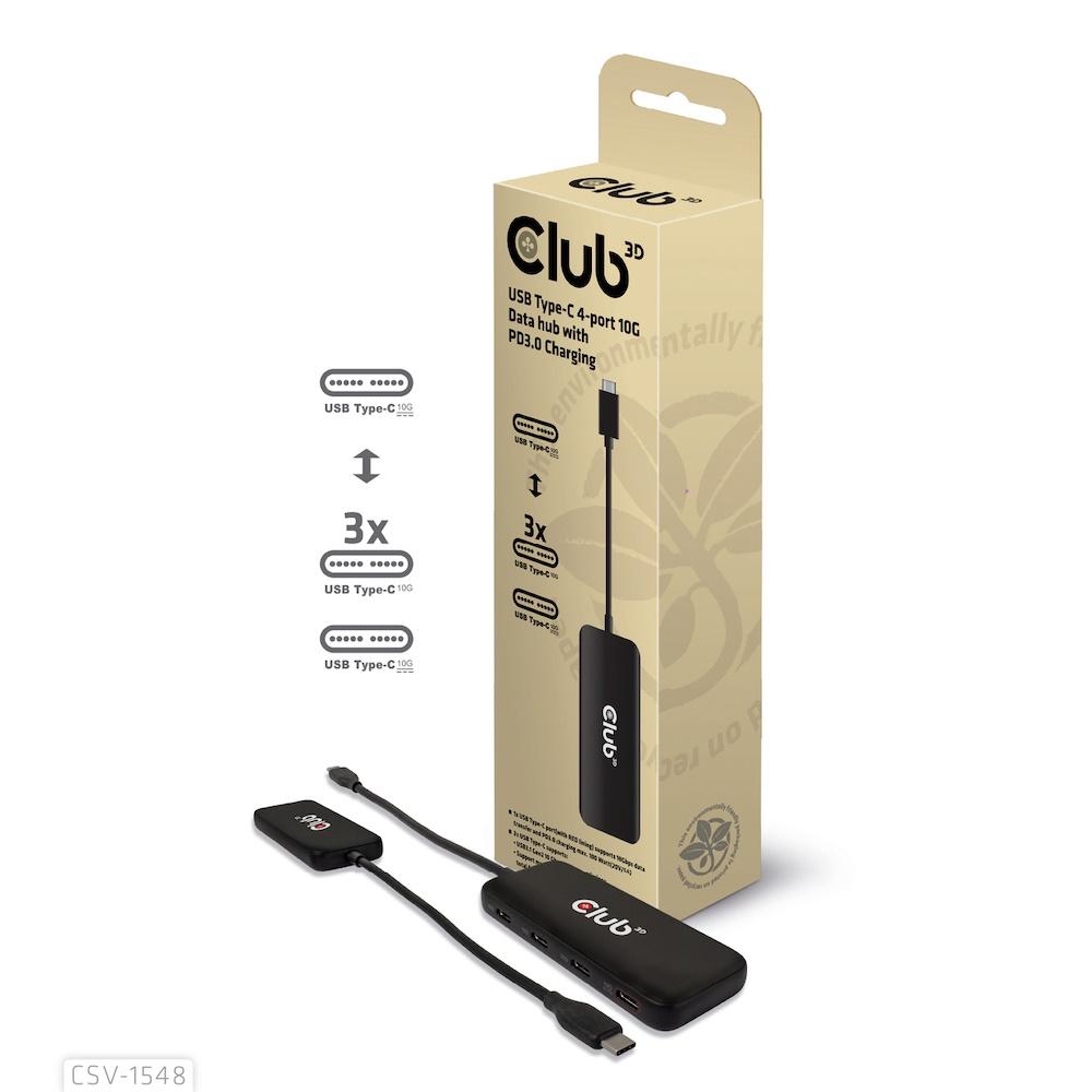 USB-C hub 4 porte 10 Gb/s med PD 100 W - Club3D, sort billede
