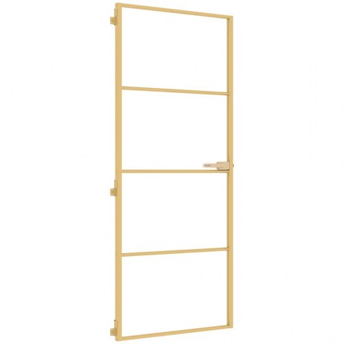 Indvendig glasdør 83 x 201,5 cm - hærdet, matteret glas og guldfarvet aluminium