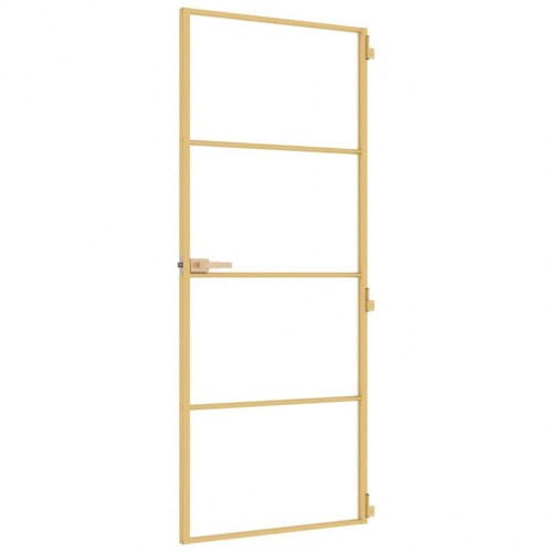 Indvendig glasdør 83 x 201,5 cm - hærdet, matteret glas og guldfarvet aluminium