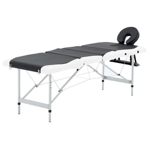Sammenfoldeligt massagebord aluminiumsstel 4 zoner sort og hvid