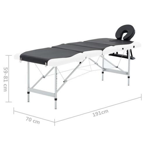 Sammenfoldeligt massagebord aluminiumsstel 4 zoner sort og hvid