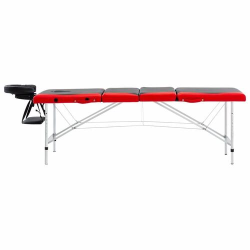 Foldbart massagebord 4 zoner aluminium sort og rød