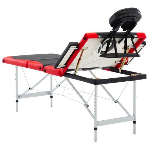 Foldbart massagebord 4 zoner aluminium sort og rød