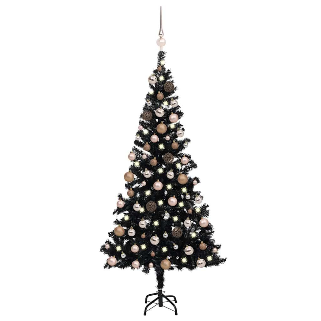 Kunstigt juletræ med lys og kuglesæt 180 cm PVC sort