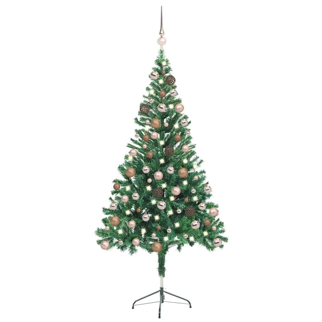 Kunstigt juletræ med lys og kuglesæt 150 cm 380 grene