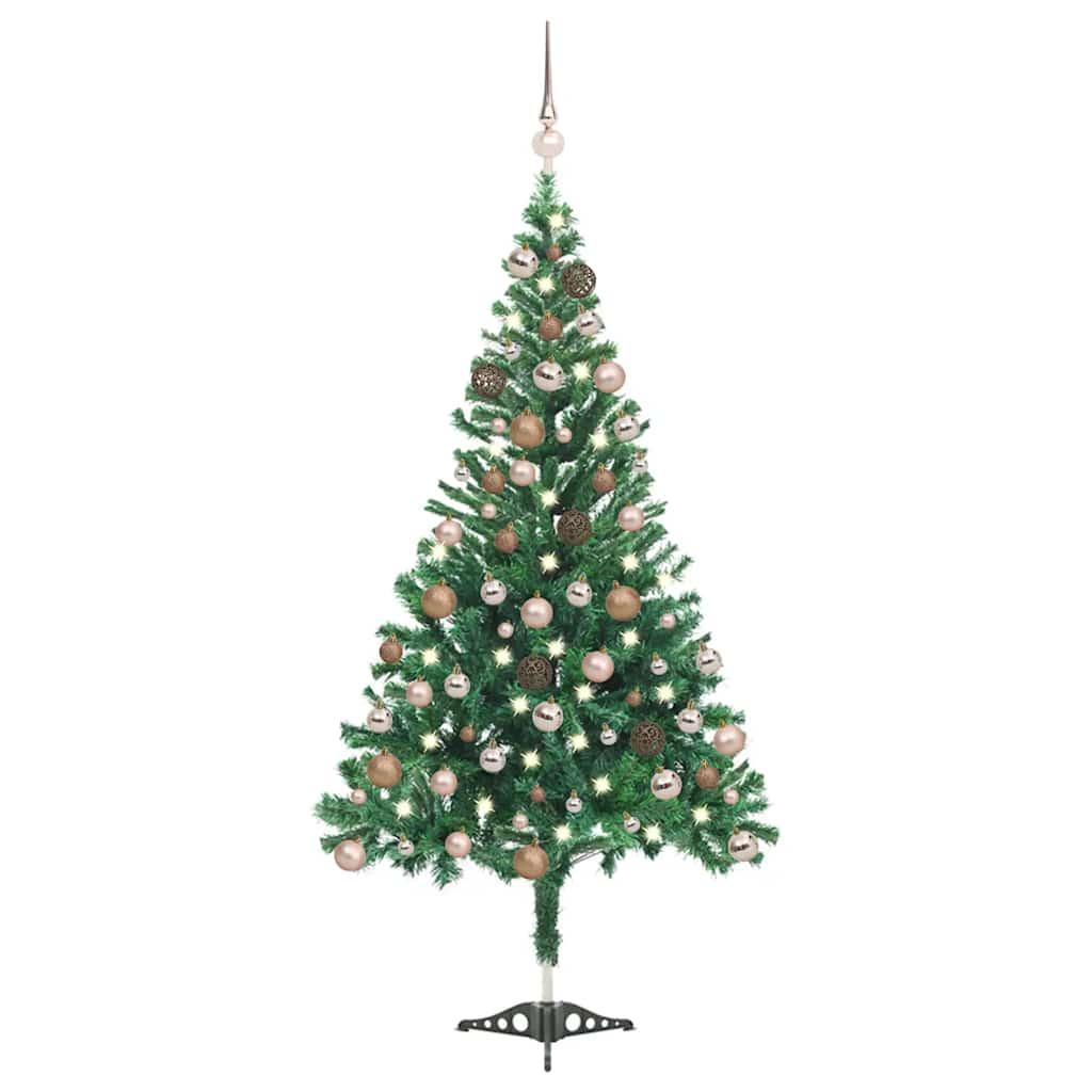 Kunstigt juletræ med lys og kuglesæt 120 cm 230 grene