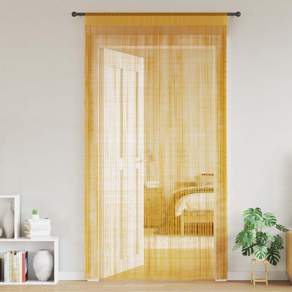 Trådgardiner 2 stk. 140×250 cm - gylden snoregardin med stanglomme