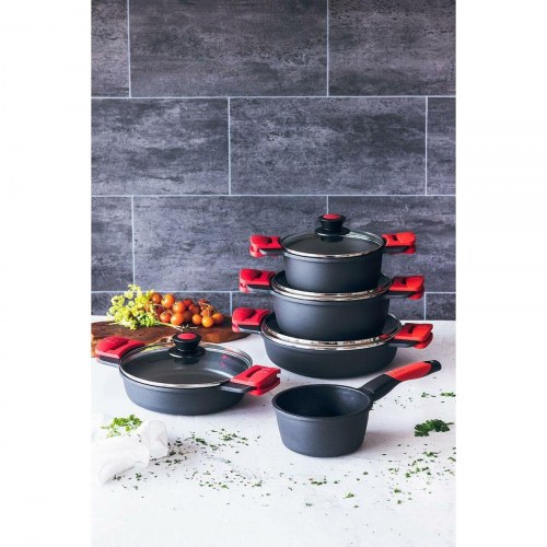 Stegegryde med glaslåg BRA - aluminium, Teflon Classic, rød