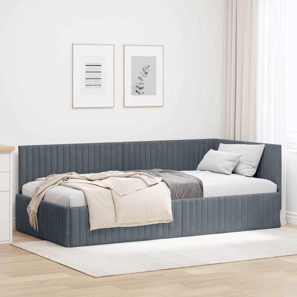 Hjørnesengramme med hovedgærde - fløjl, mørkegrå, 100 × 200 cm