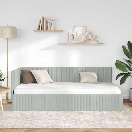 Hjørnesengramme i fløjl 100 x 200 cm - lysegrå
