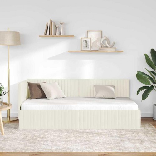 Hjørnesengramme i fløjl - creme 90 x 200 cm