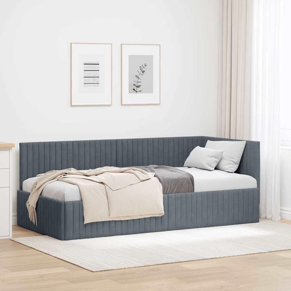 Hjørnesengramme med hovedgærde Mørkegrå 90 x 200 cm Fløjl
