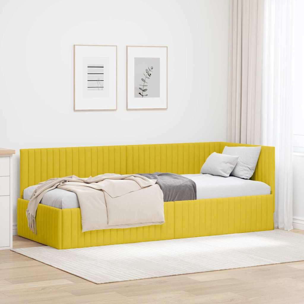 Hjørnesengramme med hovedgærde Gul 80 x 200 cm Fløjl