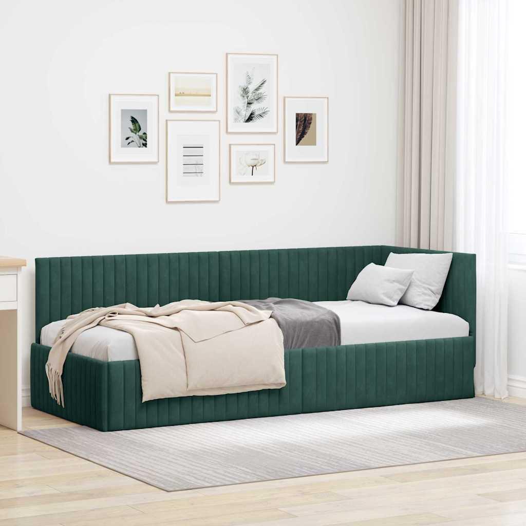Hjørnesengramme med hovedgærde Mørkegrøn 80 x 200 cm Fløjl