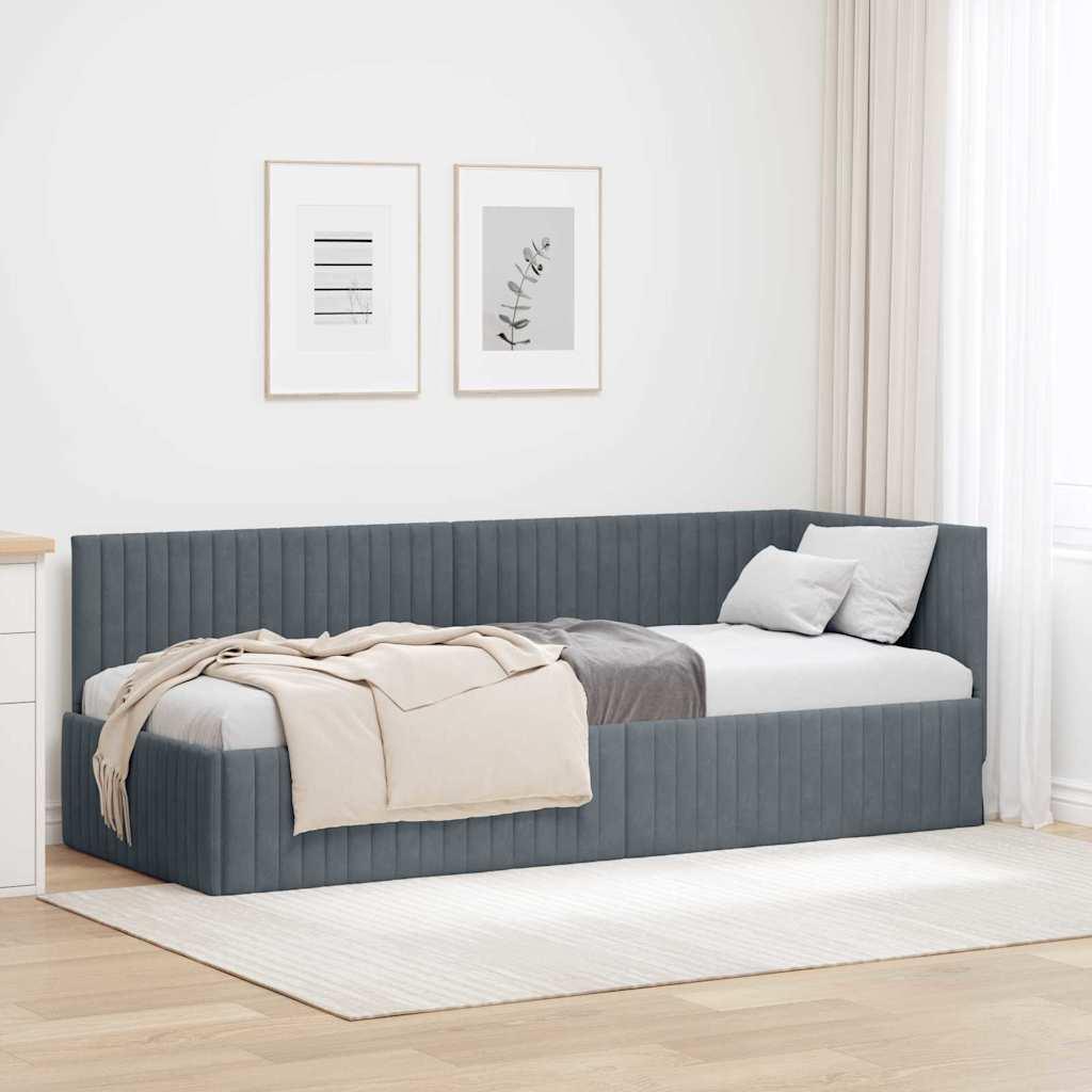 Hjørnesengramme med hovedgærde Mørkegrå 80 x 200 cm Fløjl