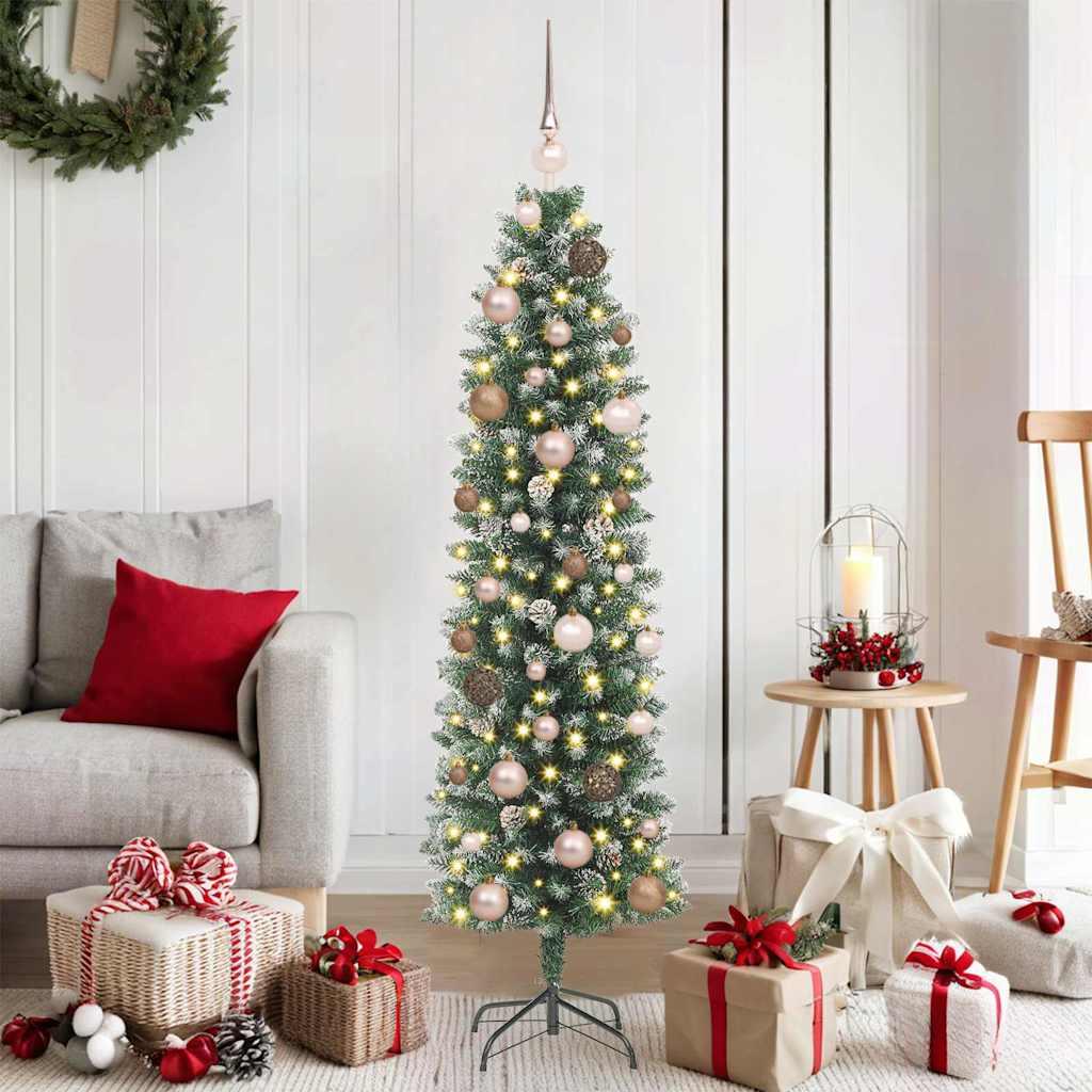 Kunstigt slankt juletræ Grøn 150 cm PVC og metal og plast