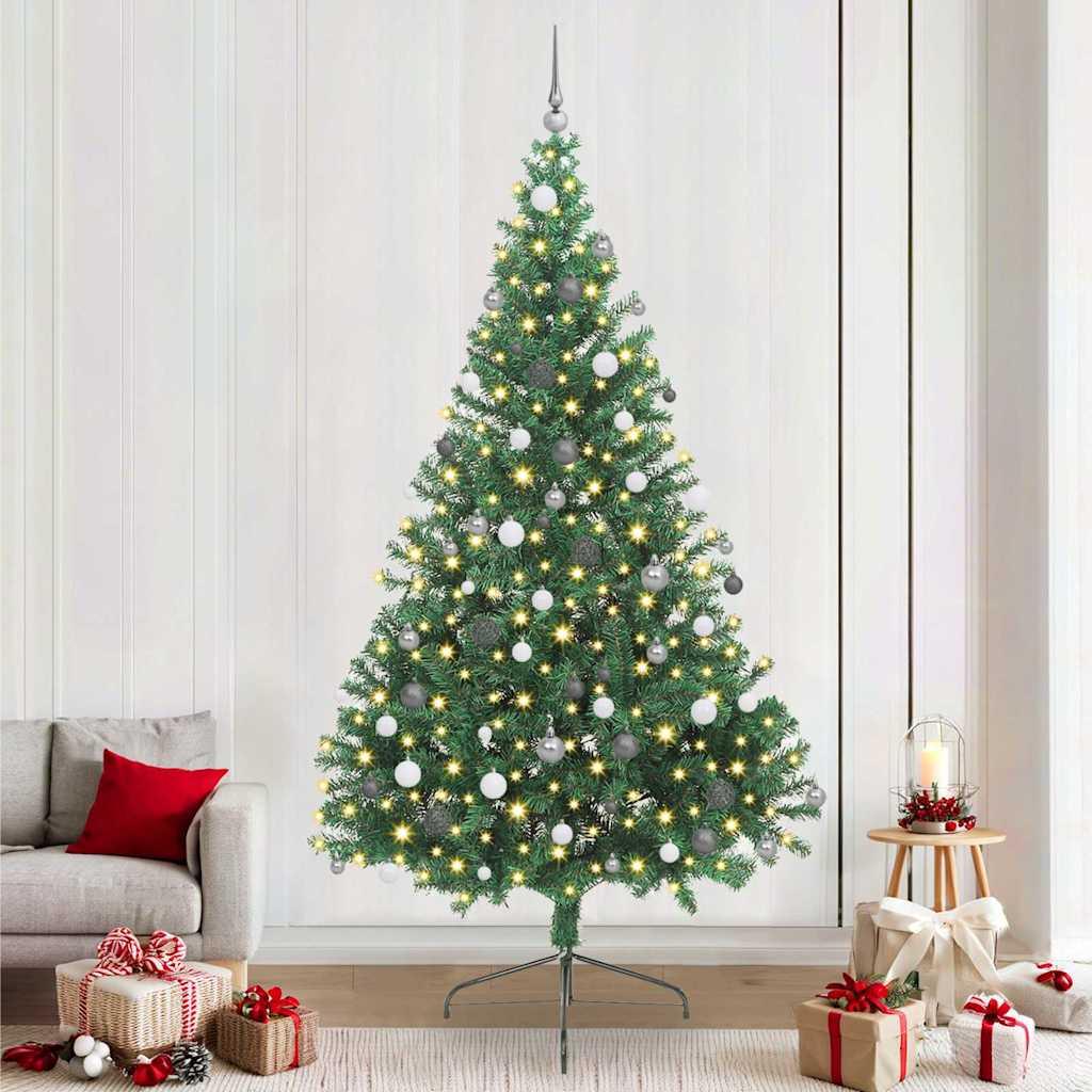 Kunstig Forbelyst Juletræ med 300 LED'er Grøn 240 cm PVC