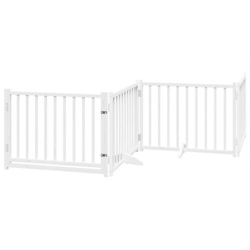 Hundelåge med dør 12 paneler 960 cm foldbar poppeltræ - hvid