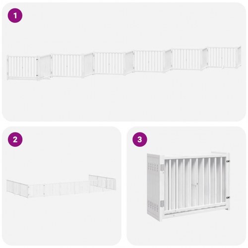 Hundelåge med dør 12 paneler 960 cm foldbar poppeltræ - hvid