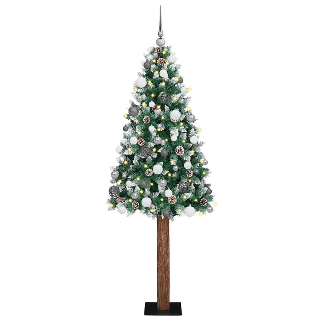 Slankt Juletræ Grøn og Hvid 180 cm PVC og Massiv Fyrretræ