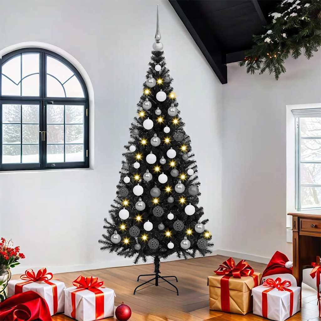Juletræ med 300 LED'er med stativ Sort 180 cm PVC