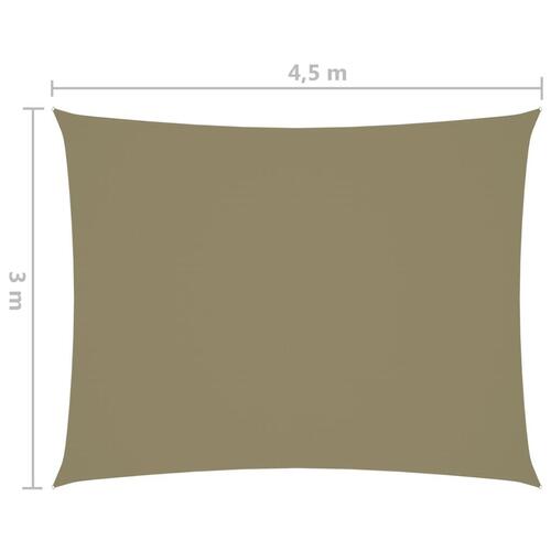 Solsejl 3x4,5 m rektangulær oxfordstof beige