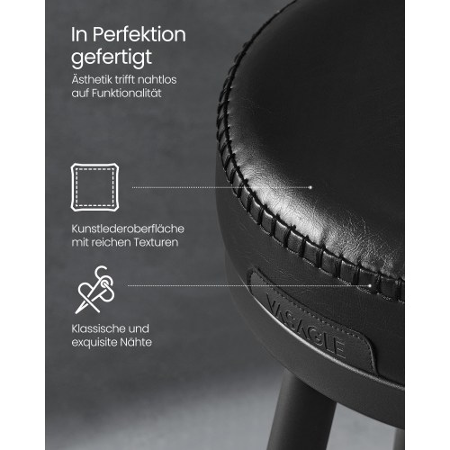 Barstole 2-pak EKHO, 360° drej, ryglæn, kunstlæder, mid-century, 65 cm sædehøjde, ink sort