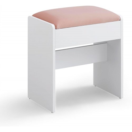 Makeupskammel polstret velvet, skridsikre fødder, mat hvid/pastelrosa