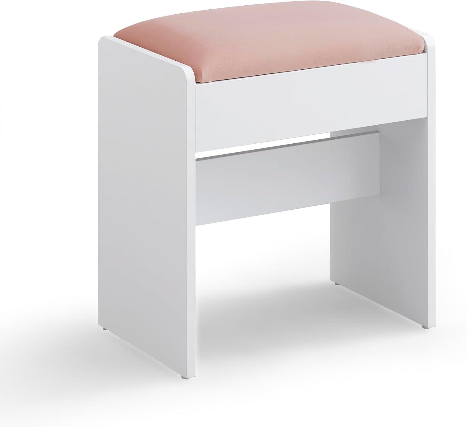 Makeupskammel polstret velvet, skridsikre fødder, mat hvid/pastelrosa