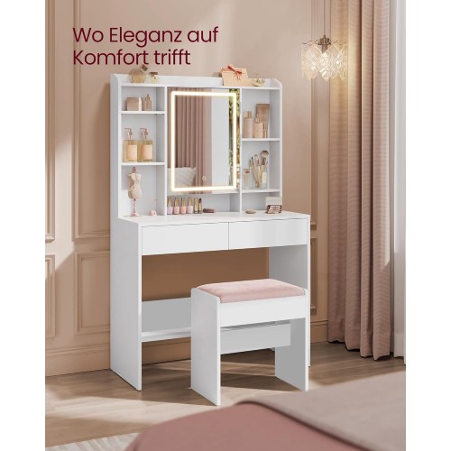 Makeupskammel polstret velvet, skridsikre fødder, mat hvid/pastelrosa