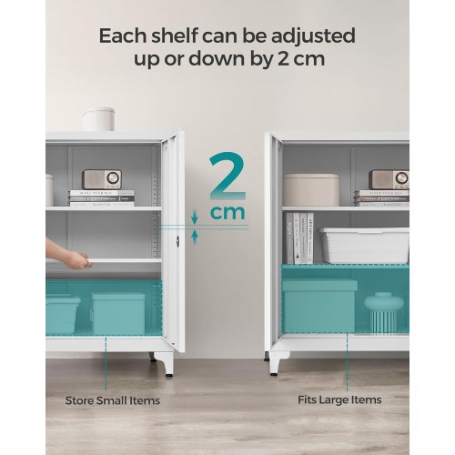 Opbevaringsskab stål låsbart, 2 døre, grå, med hylder 80×90×40 cm