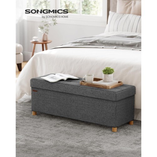 Opbevaringsbænk med låg – SONGMICS puf 112 l, 38 × 110 × 40 cm, skifergrå
