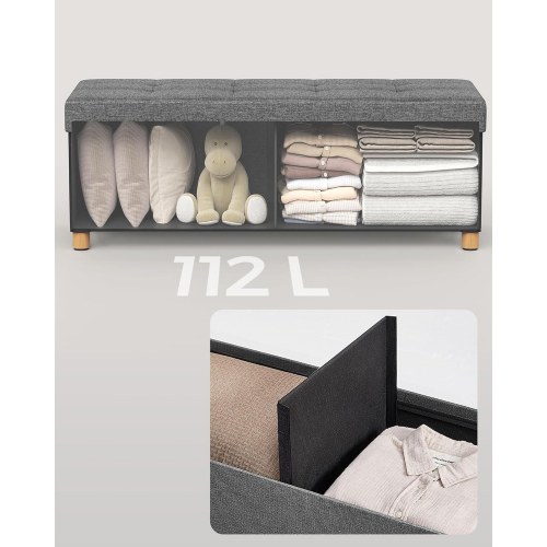 Opbevaringsbænk med låg – SONGMICS puf 112 l, 38 × 110 × 40 cm, skifergrå