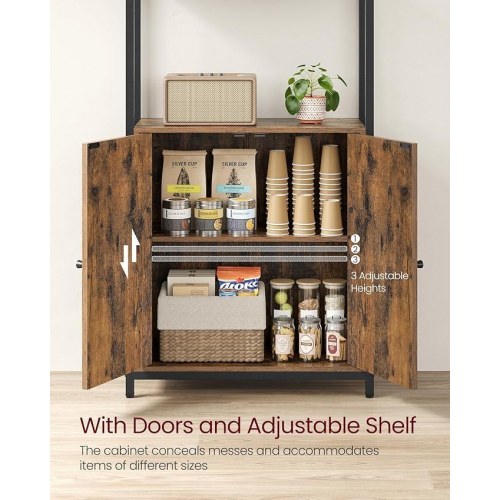 Bogreol med 6 niveauer høj reol med låge, metalramme, justerbare hylder, 24 × 60 × 159,5 cm, rustik brun og ink sort