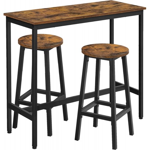 Barbord sæt industrielt højbord med 2 barstole, vintage brun/sort