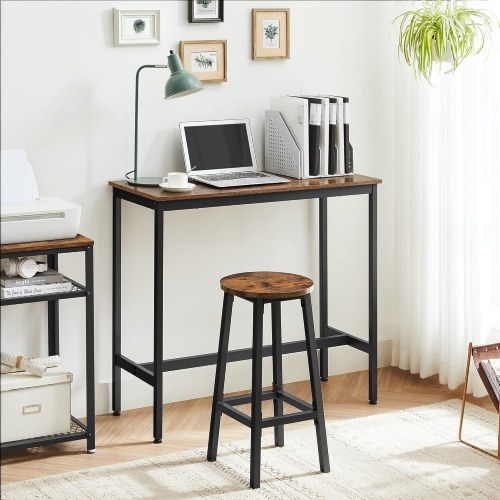 Barbord sæt industrielt højbord med 2 barstole, vintage brun/sort