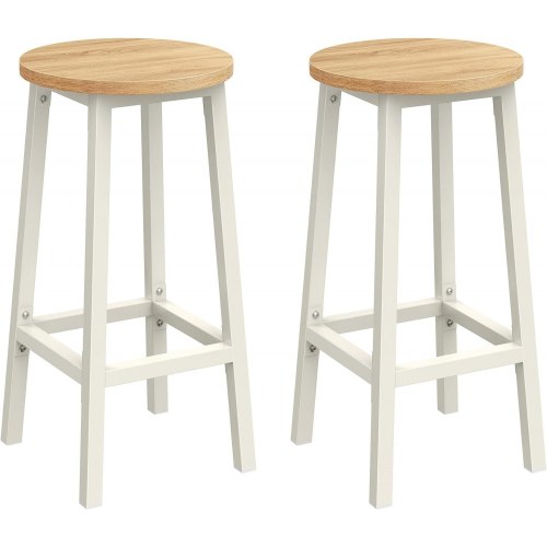 Barstole med ryglæn sæt af 2, 65 cm, beige/hvid eg