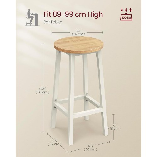 Barstole med ryglæn sæt af 2, 65 cm, beige/hvid eg