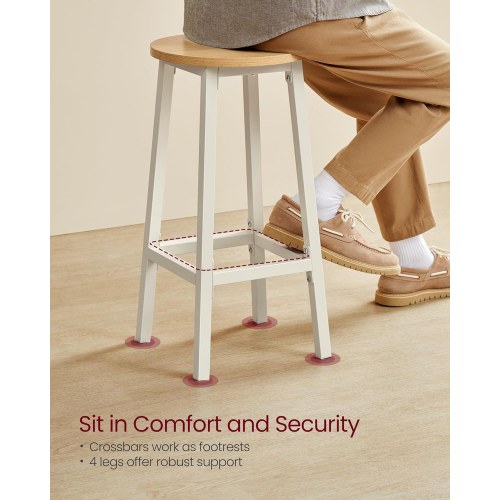 Barstole med ryglæn sæt af 2, 65 cm, beige/hvid eg