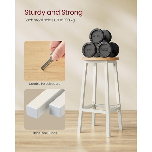 Barstole med ryglæn sæt af 2, 65 cm, beige/hvid eg