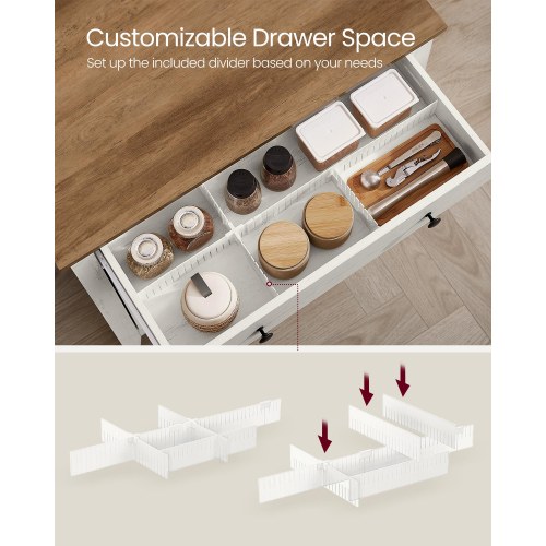Opbevaringsskab med skuffe sideboard i farmhouse-stil, justerbar hylde, rustik hvid/honningbrun
