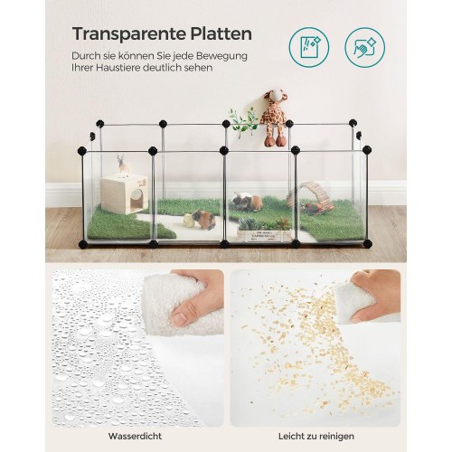 Kæledyrs løbegård med bund – SONGMICS, indendørs modulær plastikbur til smådyr, hvid, 125 × 63 × 42 cm (LPC001W01)