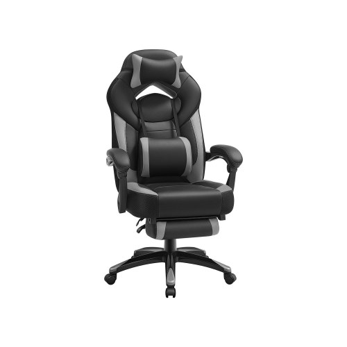 Kontorstol gaming Racing-stol med fodstøtte, ergonomisk, justerbar nakkestøtte og lændestøtte, 150 kg, sort/grå (OBG77BG)