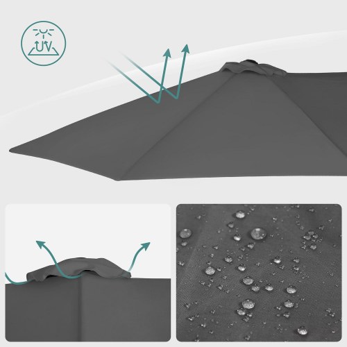 Parasol dobbelt 460 × 270 cm stor terrasseparasol med svej, UPF 50+, håndsving, grå (uden base)