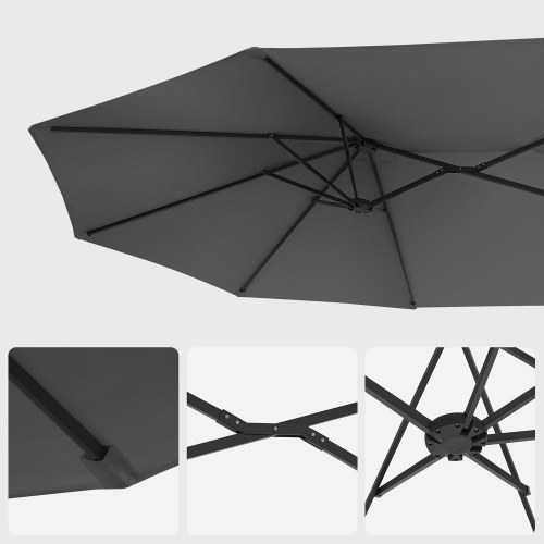 Parasol dobbelt 460 × 270 cm stor terrasseparasol med svej, UPF 50+, håndsving, grå (uden base)