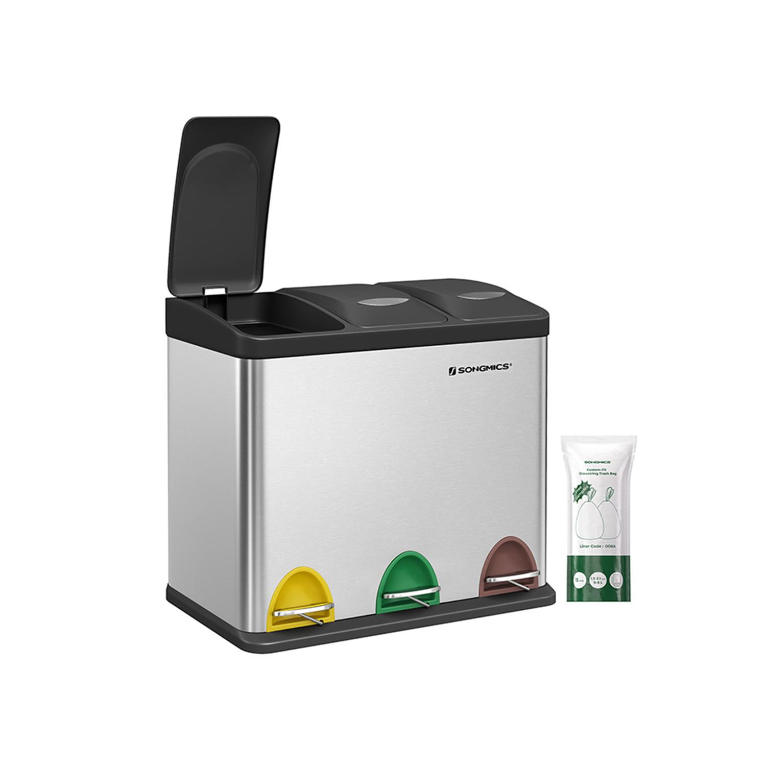 Skraldespand med pedal 3-i-1 24 l, stål, sølv