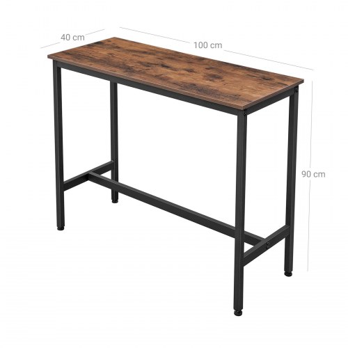 Barbord smalt 100 × 40 cm rustik brun/sort, stålstel